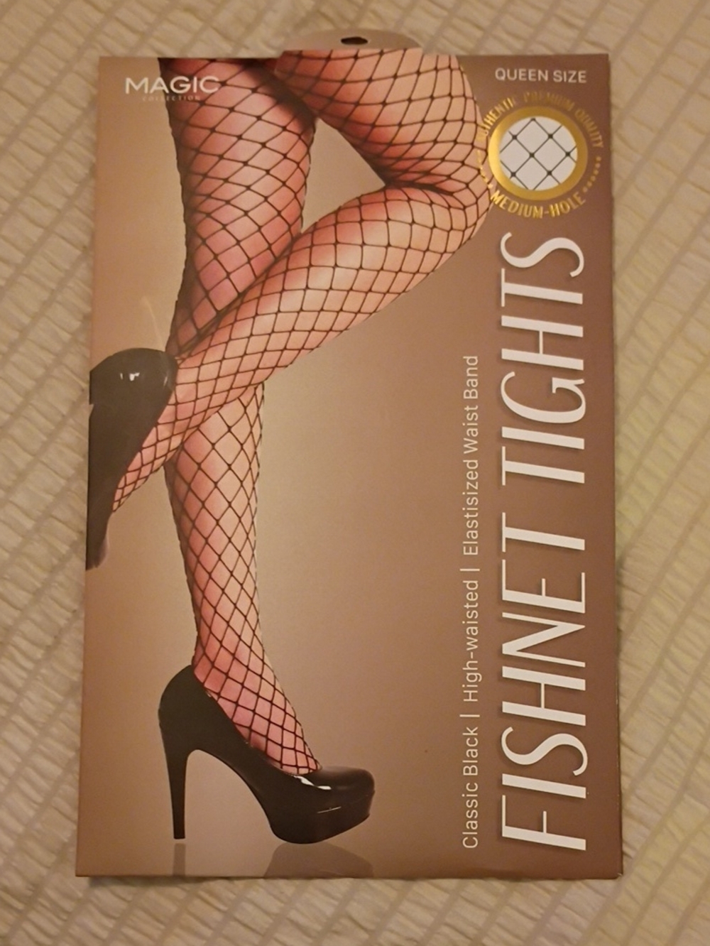 NWT MEDIUM HOLE Magic Black Fishnet Tights for Women QUEEN SIZE
